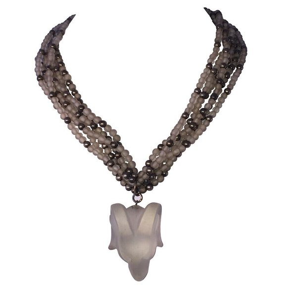 Ram Head Sterling and Camphor Glass Bead Torsade N - Picture 1 of 7